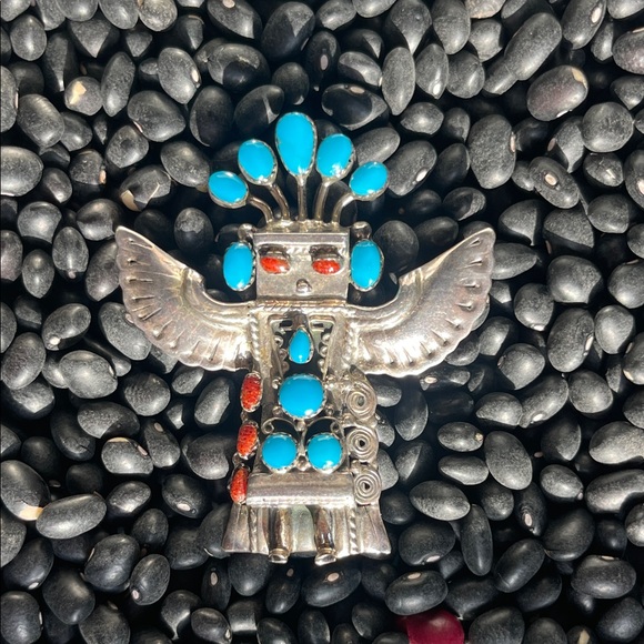 native American sterling Silver and Turquoise Kachina pendant - Picture 4 of 10